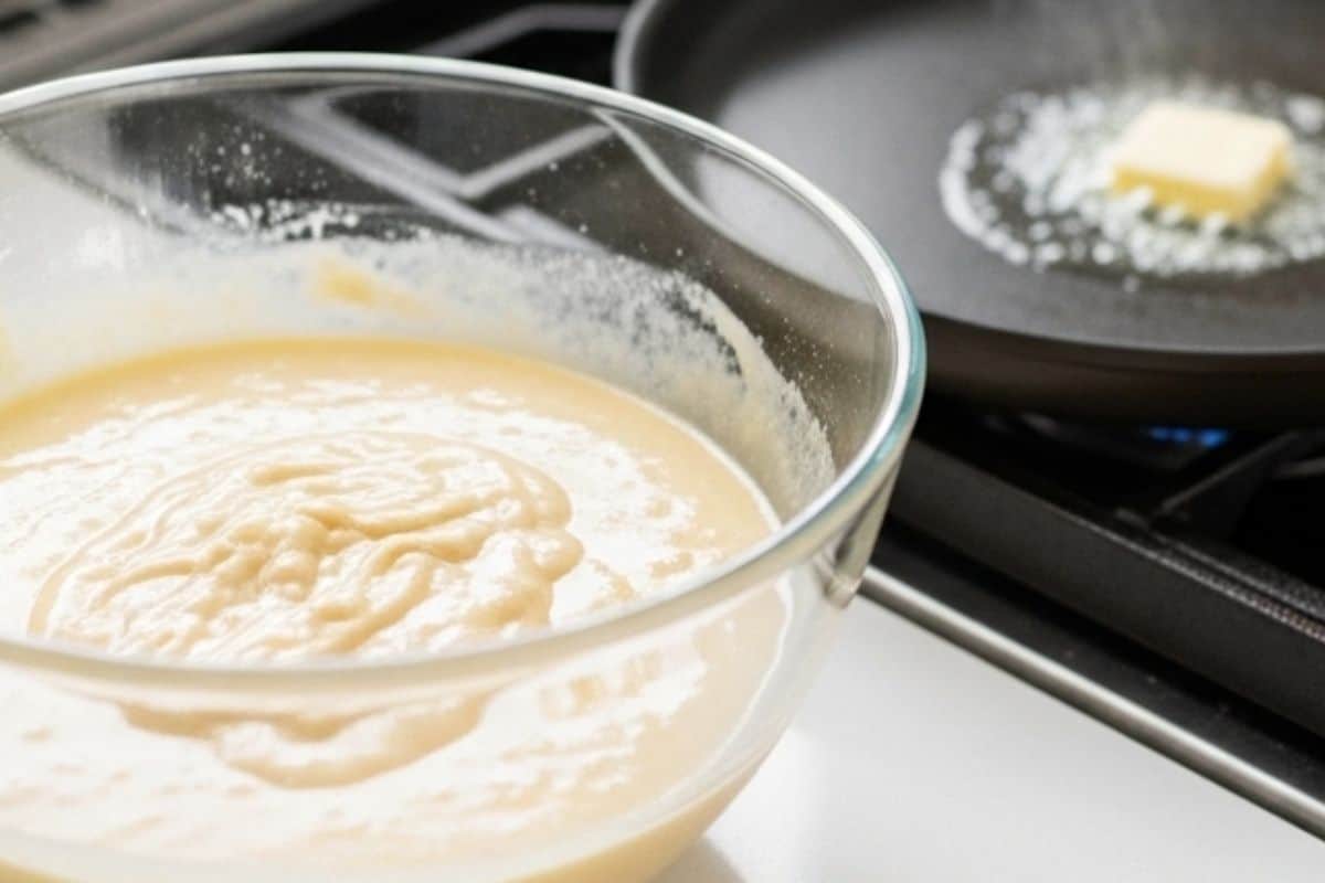 Let the batter rest and lightly grease the pan with butter.