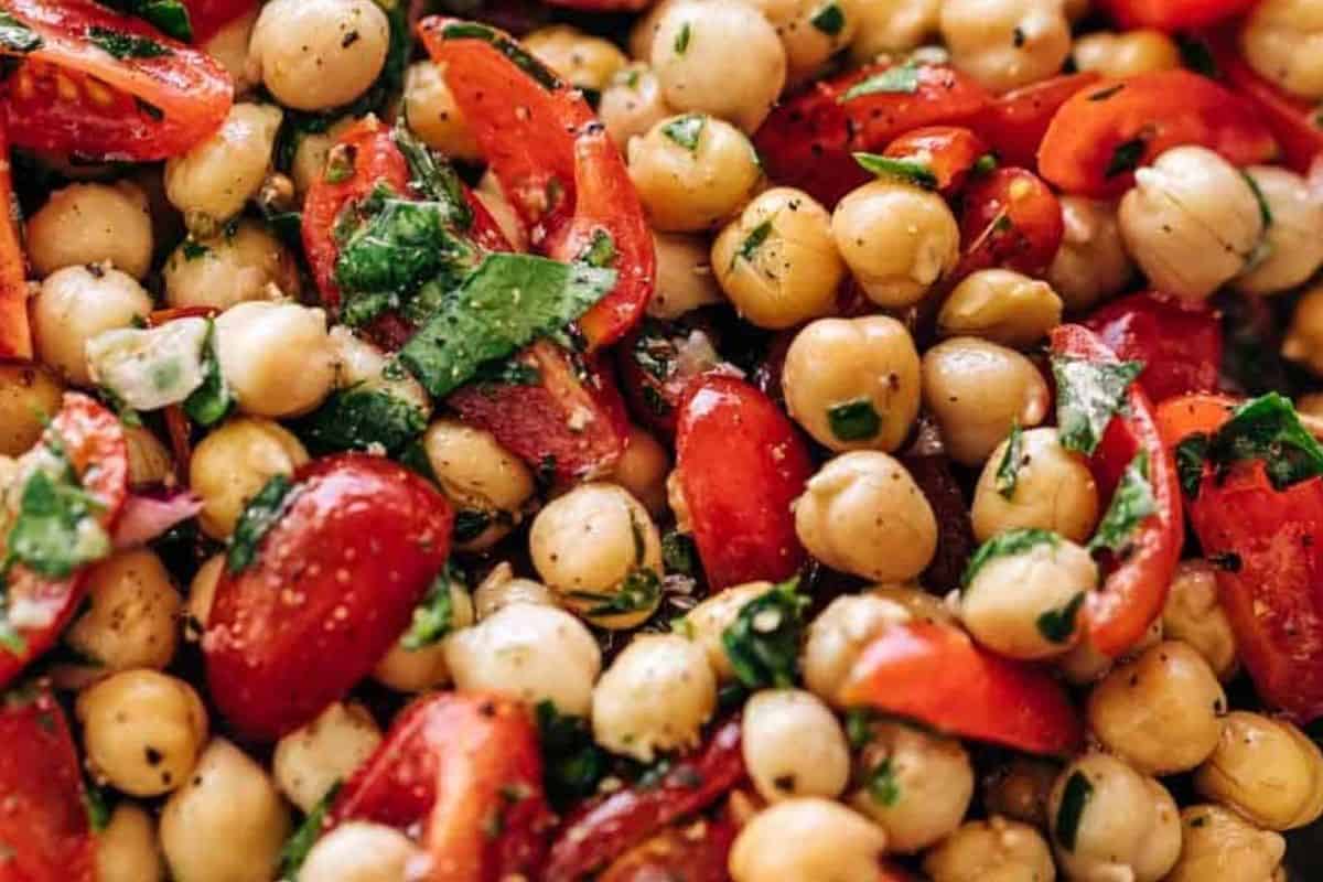 Serve the Chickpea tomato salad immediately.