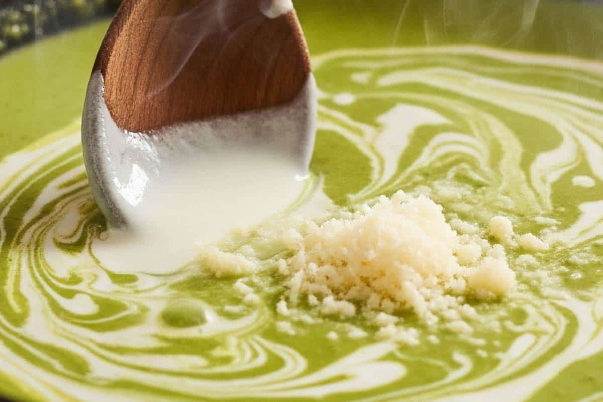 Stirred in the cream and parmesan.