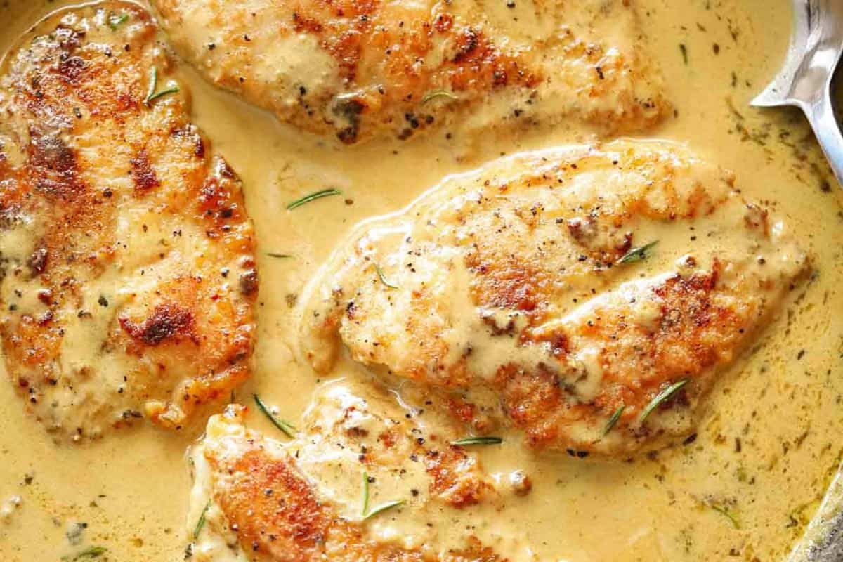 Close-up shot of Creamy French Mustard Chicken.