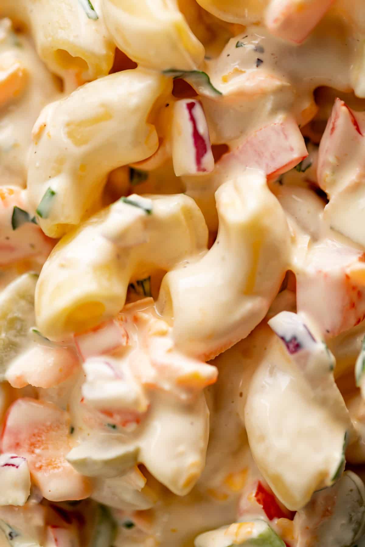 A close up image of Macaroni Salad | cafedelites.com