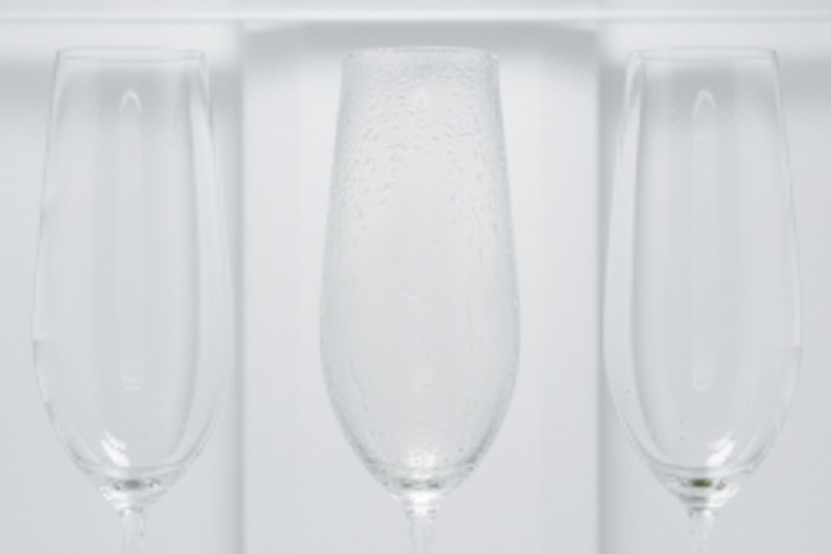 Place champagne glasses in the refrigerator until cold.
