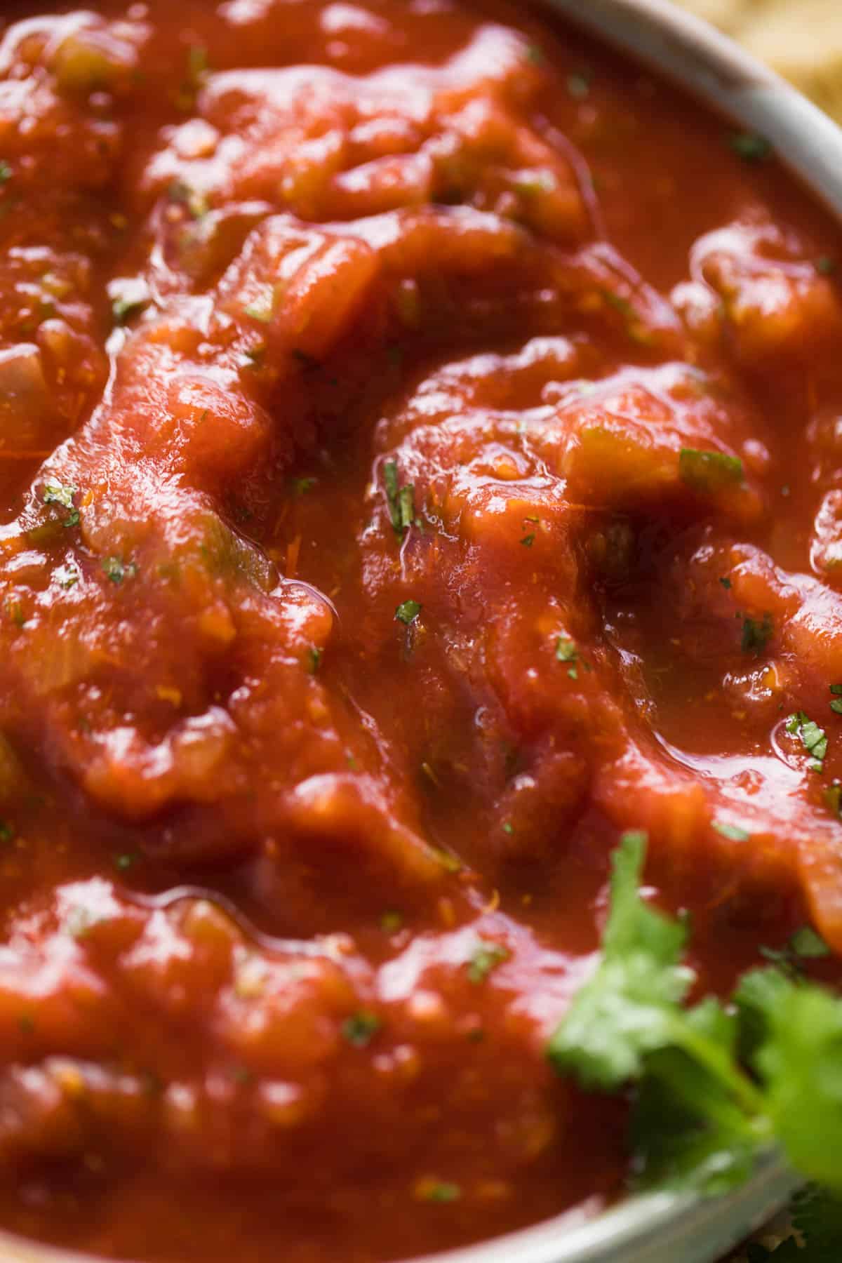 A close up of homemade salsa.