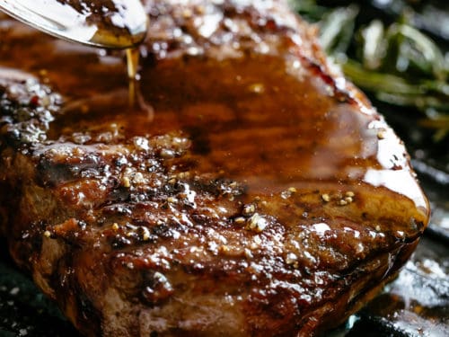 Grilled Steak drizzled with garlic and pepper Browned Butter | cafedelites.com