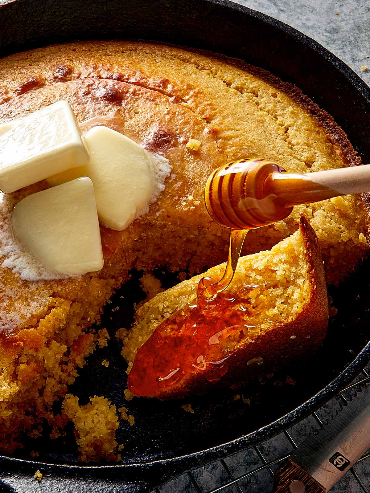 easy cornbread with honey and butter