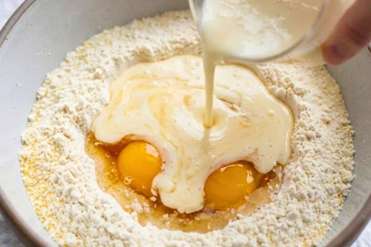 Make a well in the centre and add the buttermilk, honey and eggs. Mix until smooth.