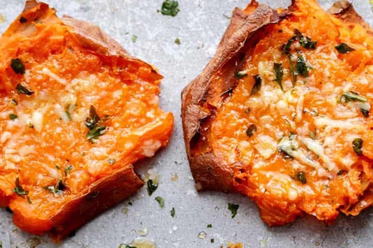 Garnish with extra chopped parsley on top and serve the smashed sweet potatoes hot.