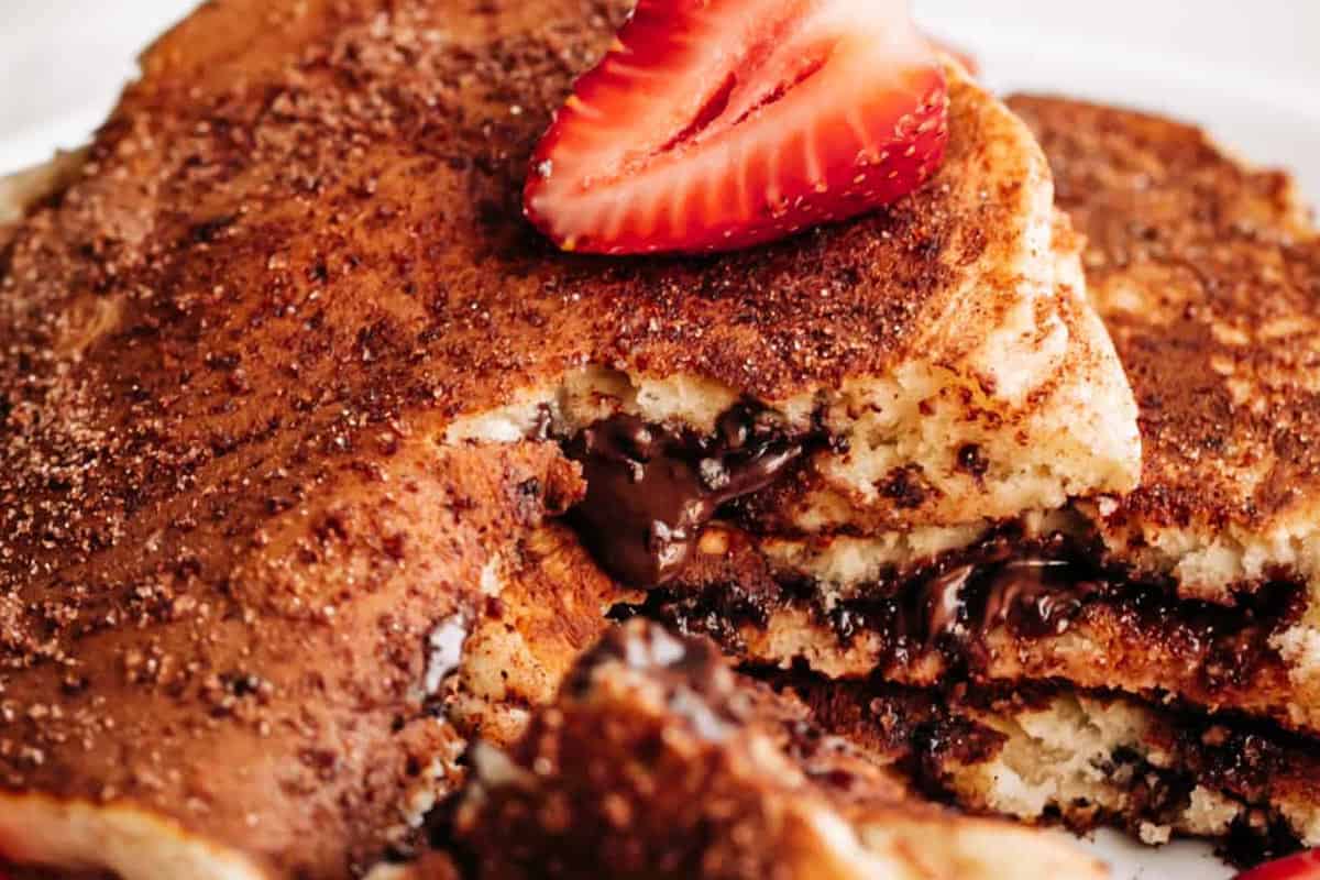 Close-up shot of Chocolate Churro Pancakes. - 10