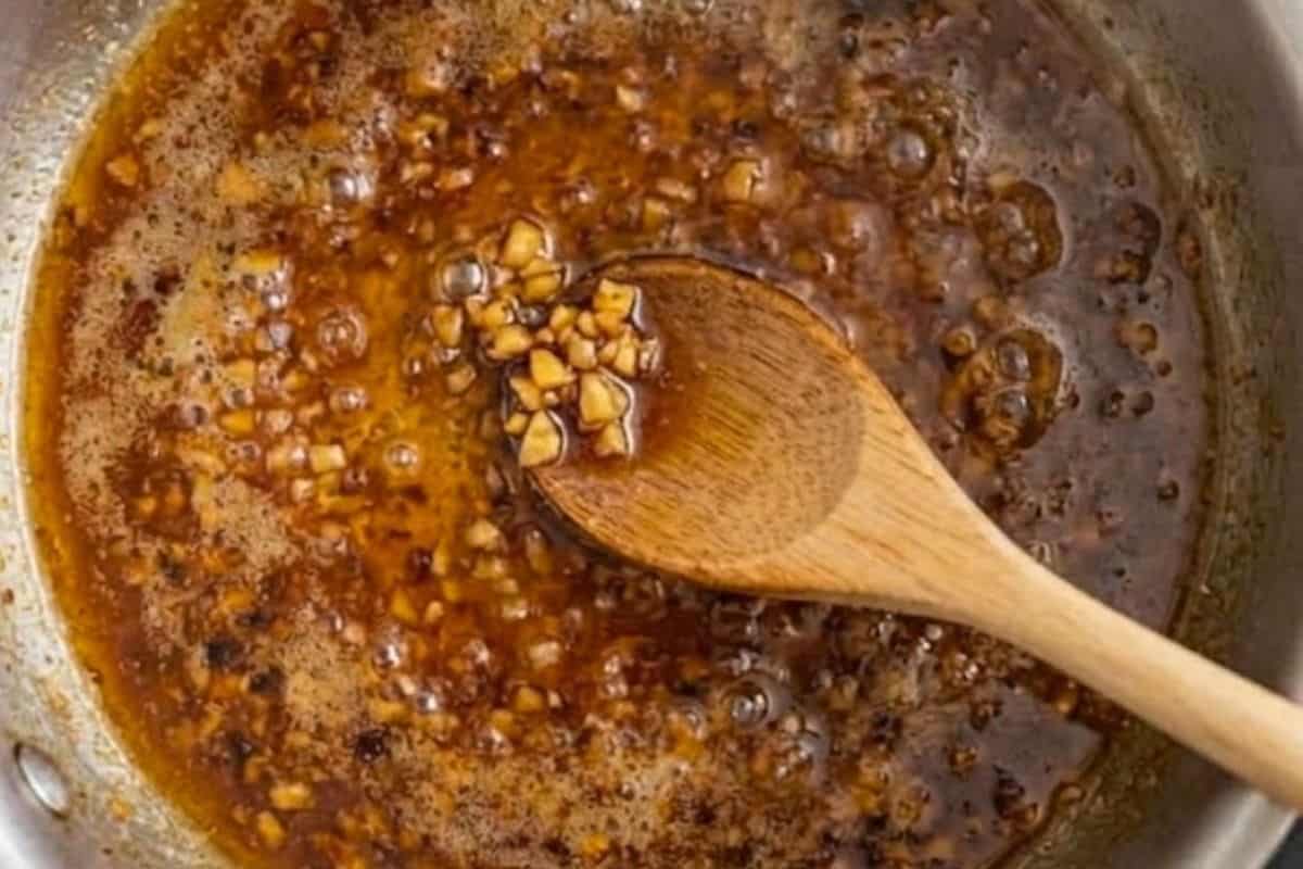 melt the butter and add the garlic and add the remaining ingredients for the honey garlic sauce.