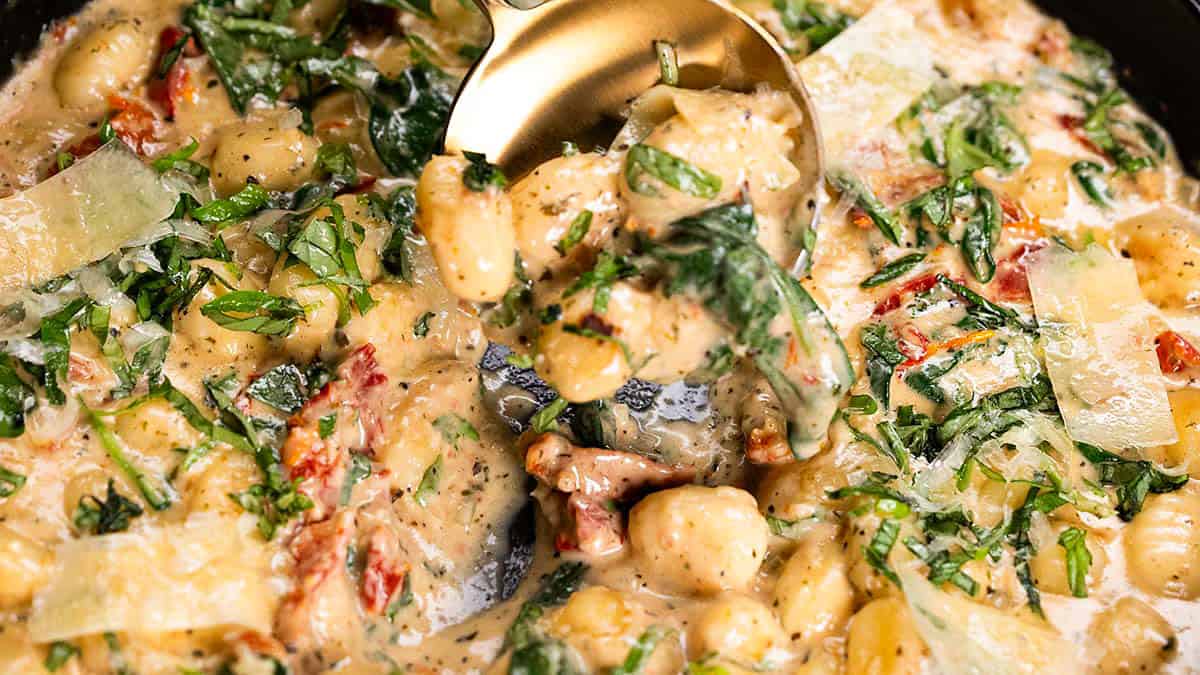 close up of gnocchi ready to eat in a bowl