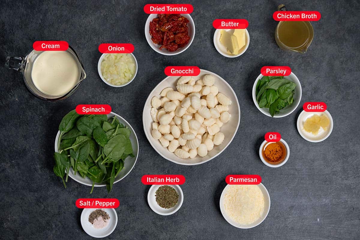 Top View Ingredients for tuscan gnocchi