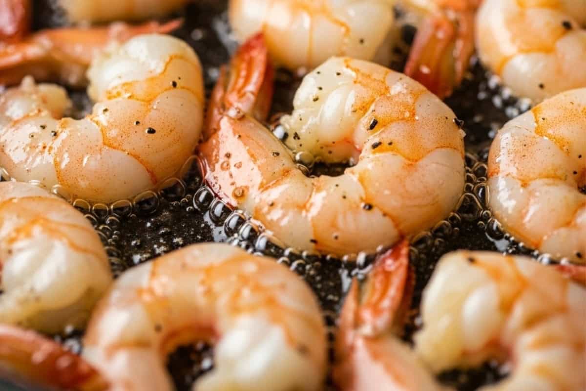 Heat olive oil in a skillet and add shrimp, salt and pepper