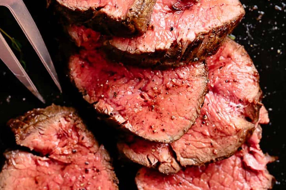 Close-up shot of Roast Beef Tenderloin.