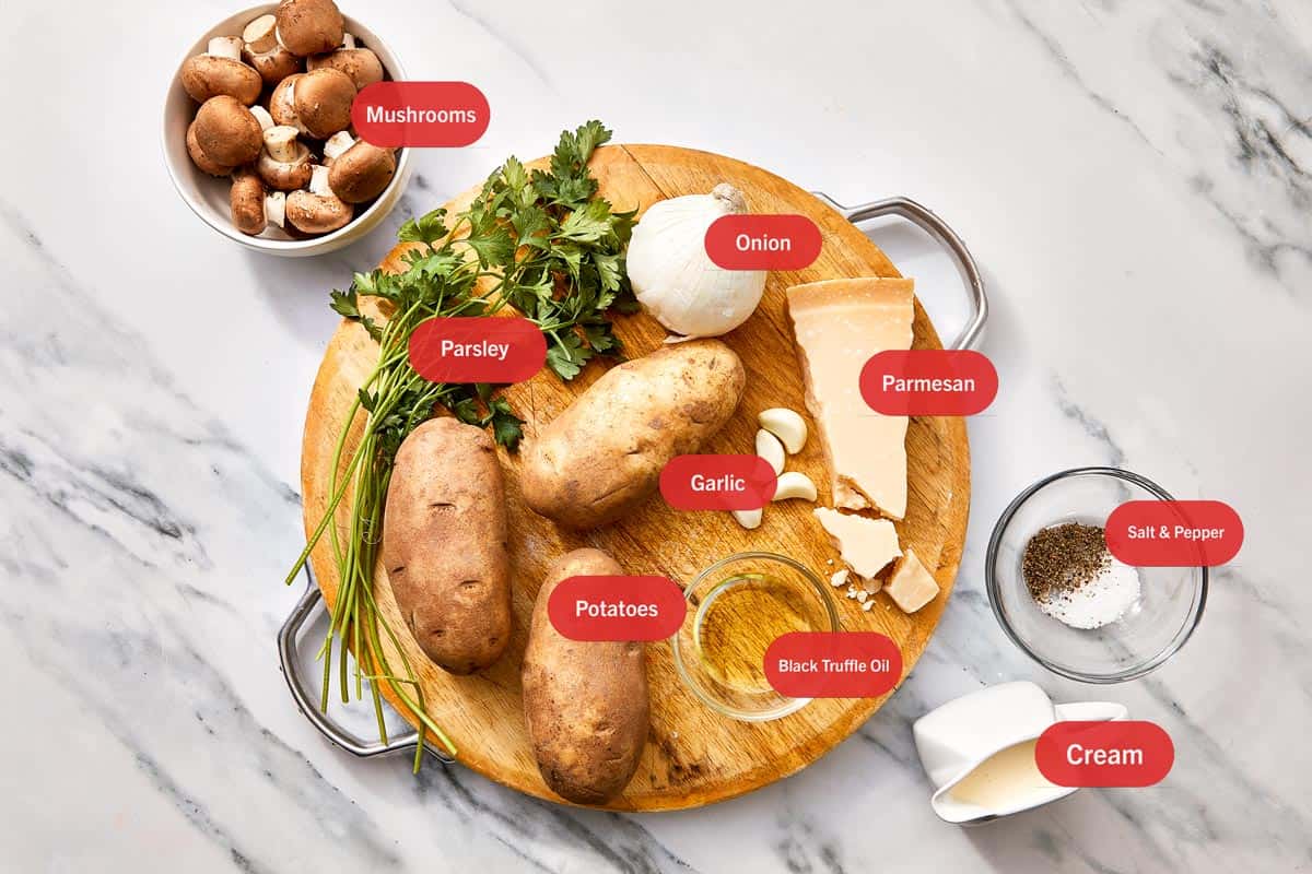 ingredients all laid out and labelled top down shot in a marble backgrouns