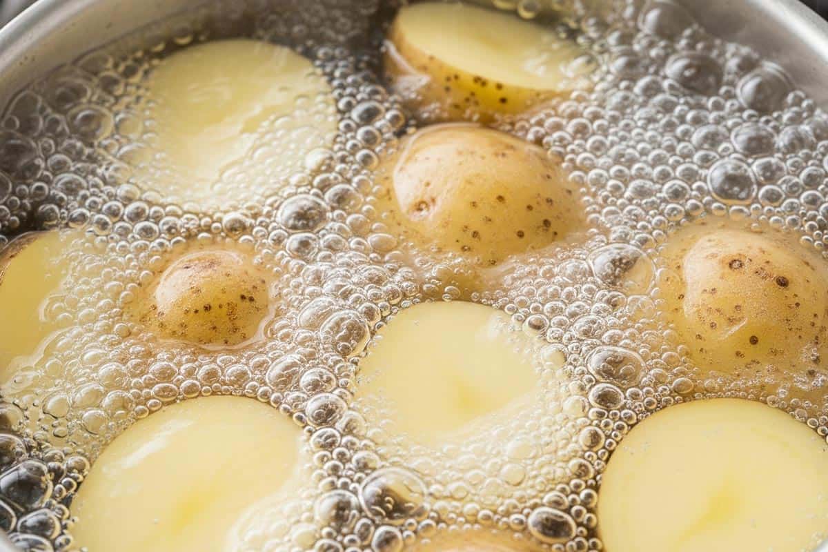 Potatoes in a pot with boiling water.