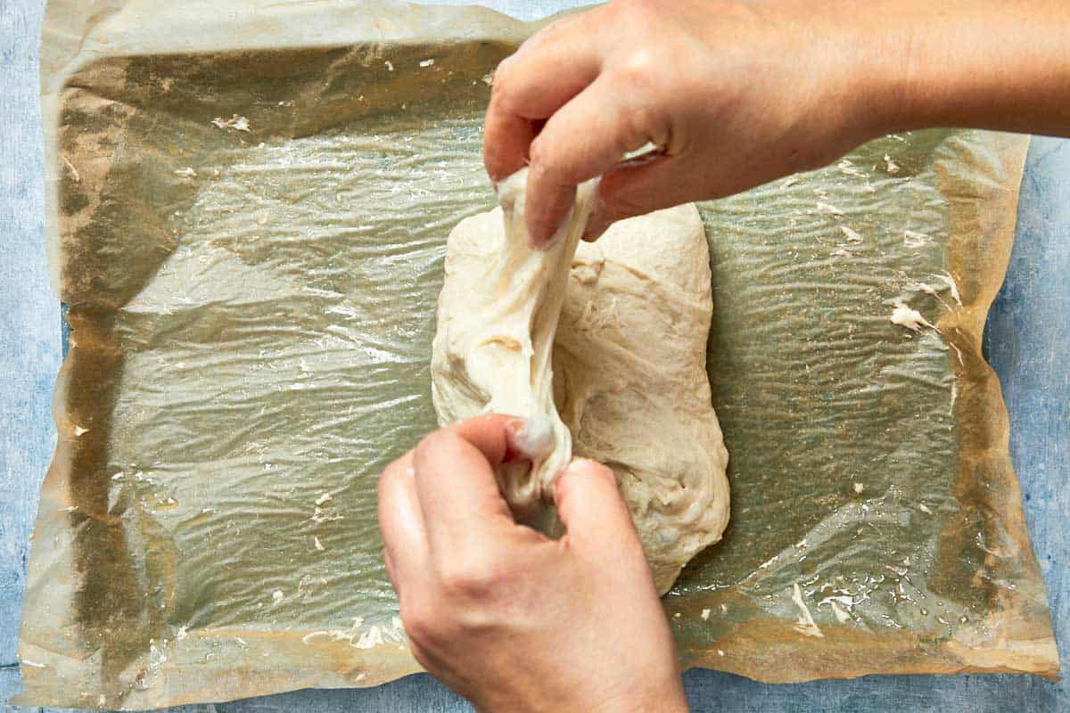 Second fold of the dough to build structure and texture.