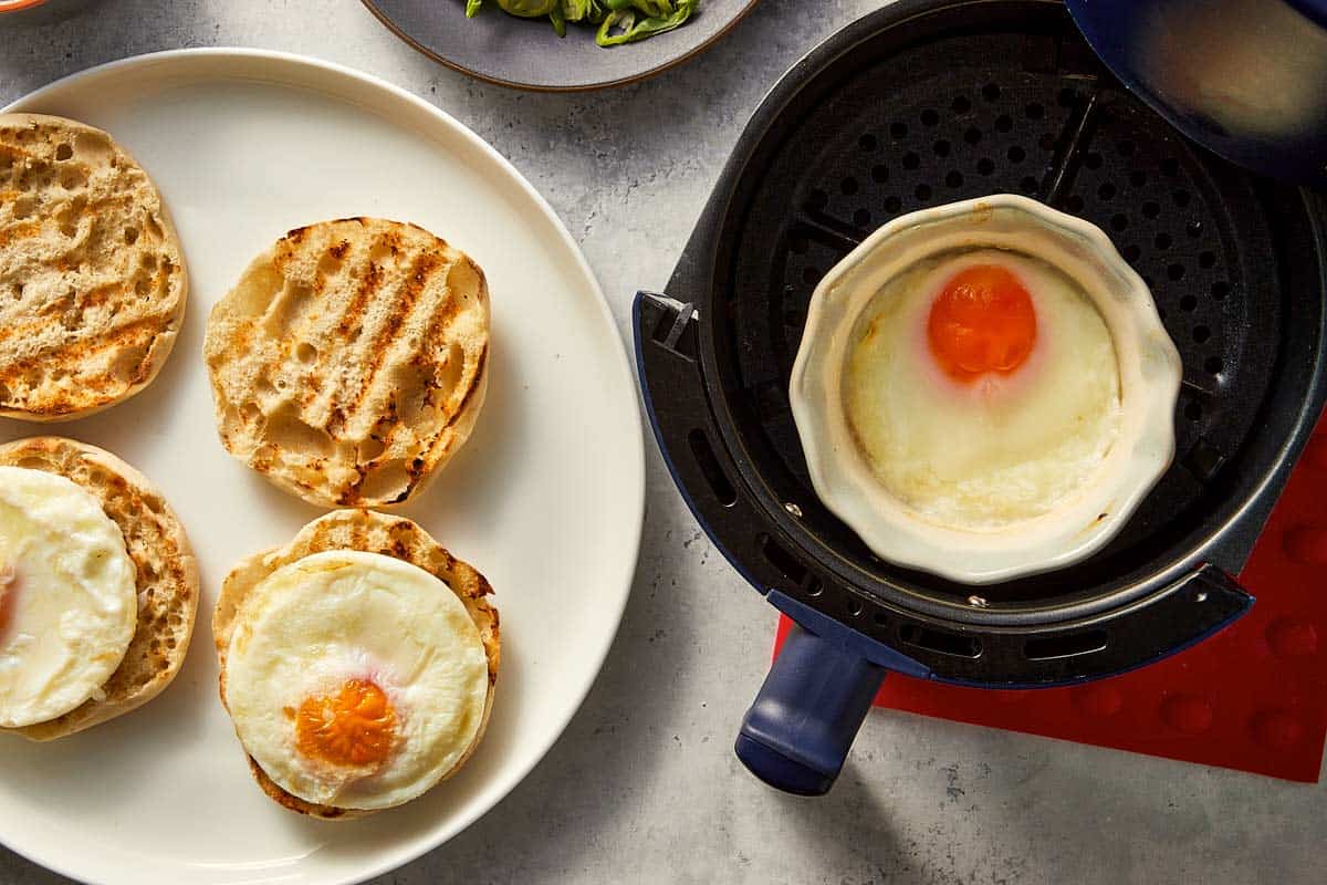 egg being cooked into the airfryer