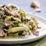 close up of zucchini carbonara - 13