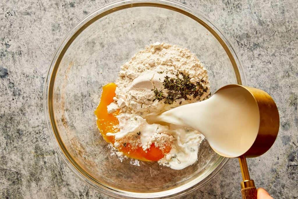 mix of flour, egg and milk in a bowl to make the crepes