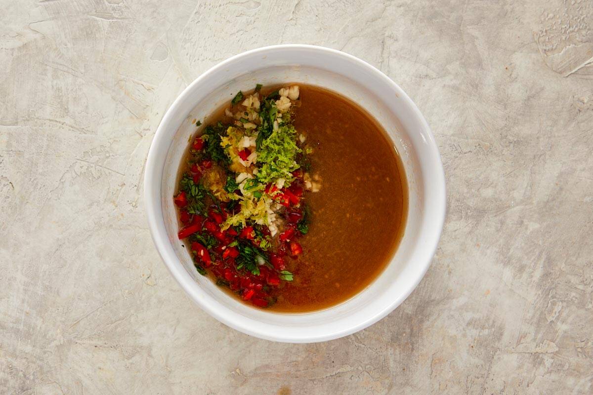 seasoning mix with chili, lemon and lime zest, garlic, ginger, and coriander