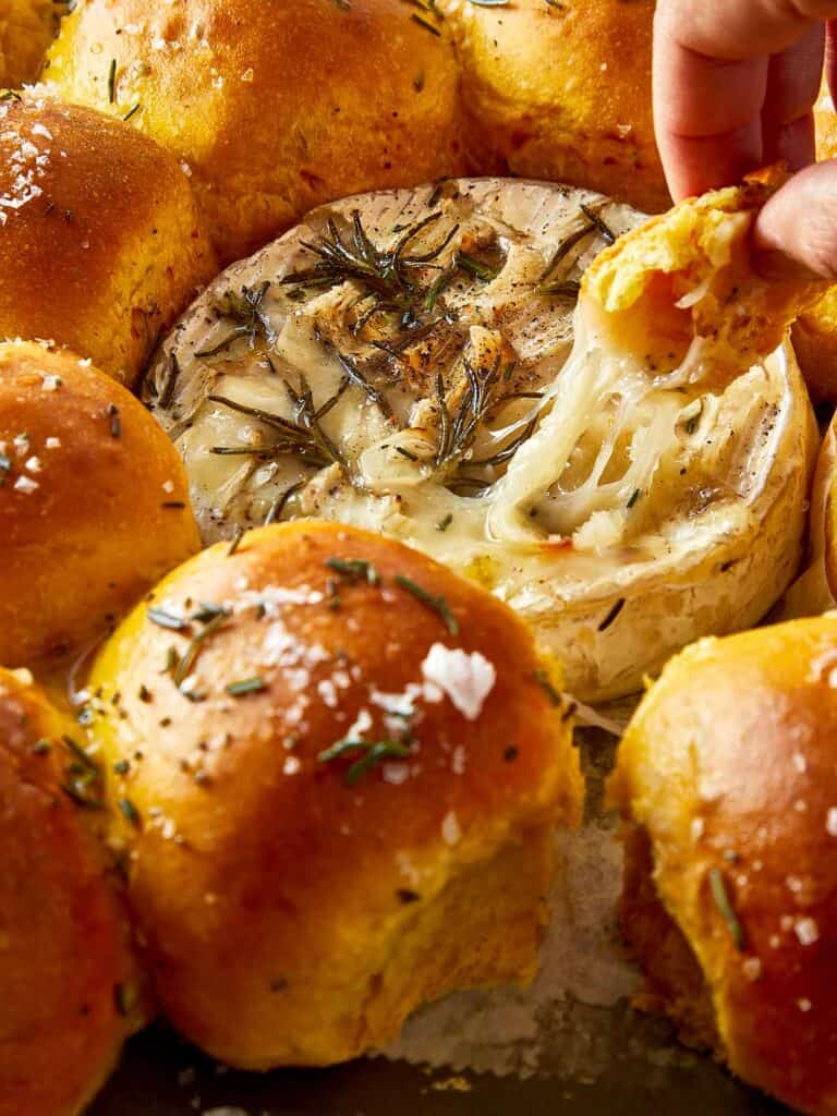 Close up of Sweet Potato Buns with Camembert Cheese