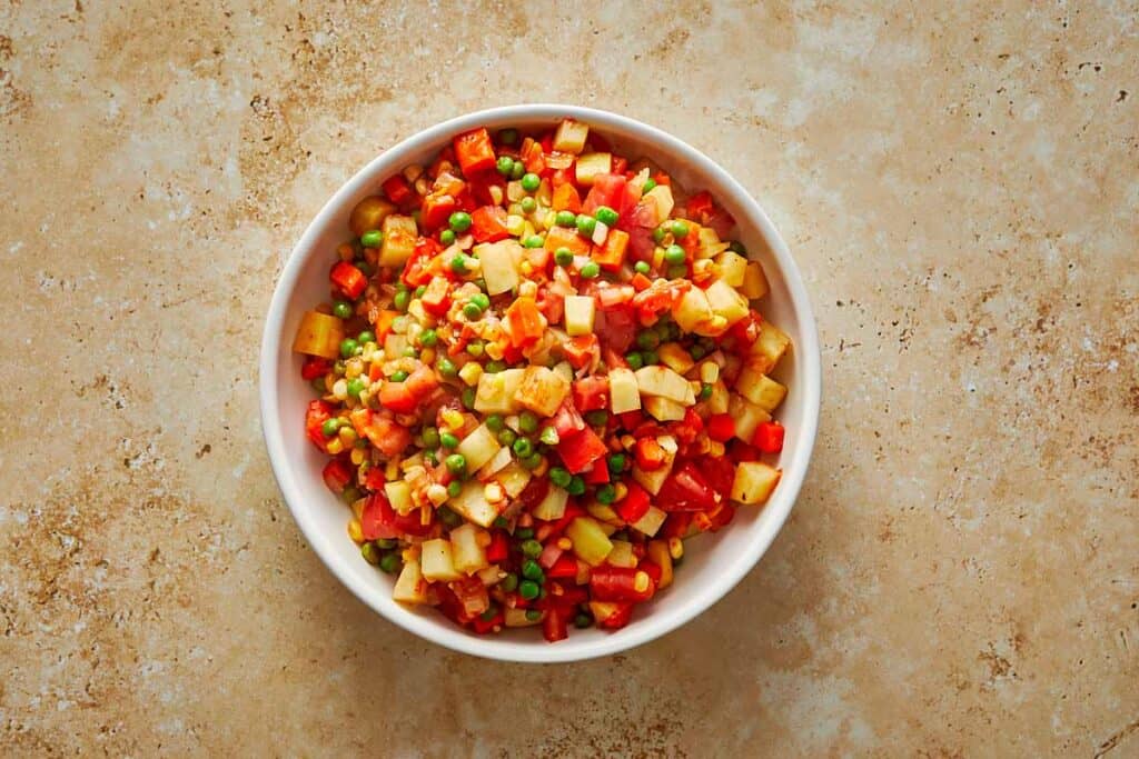 a bowl of chopped up vegetables