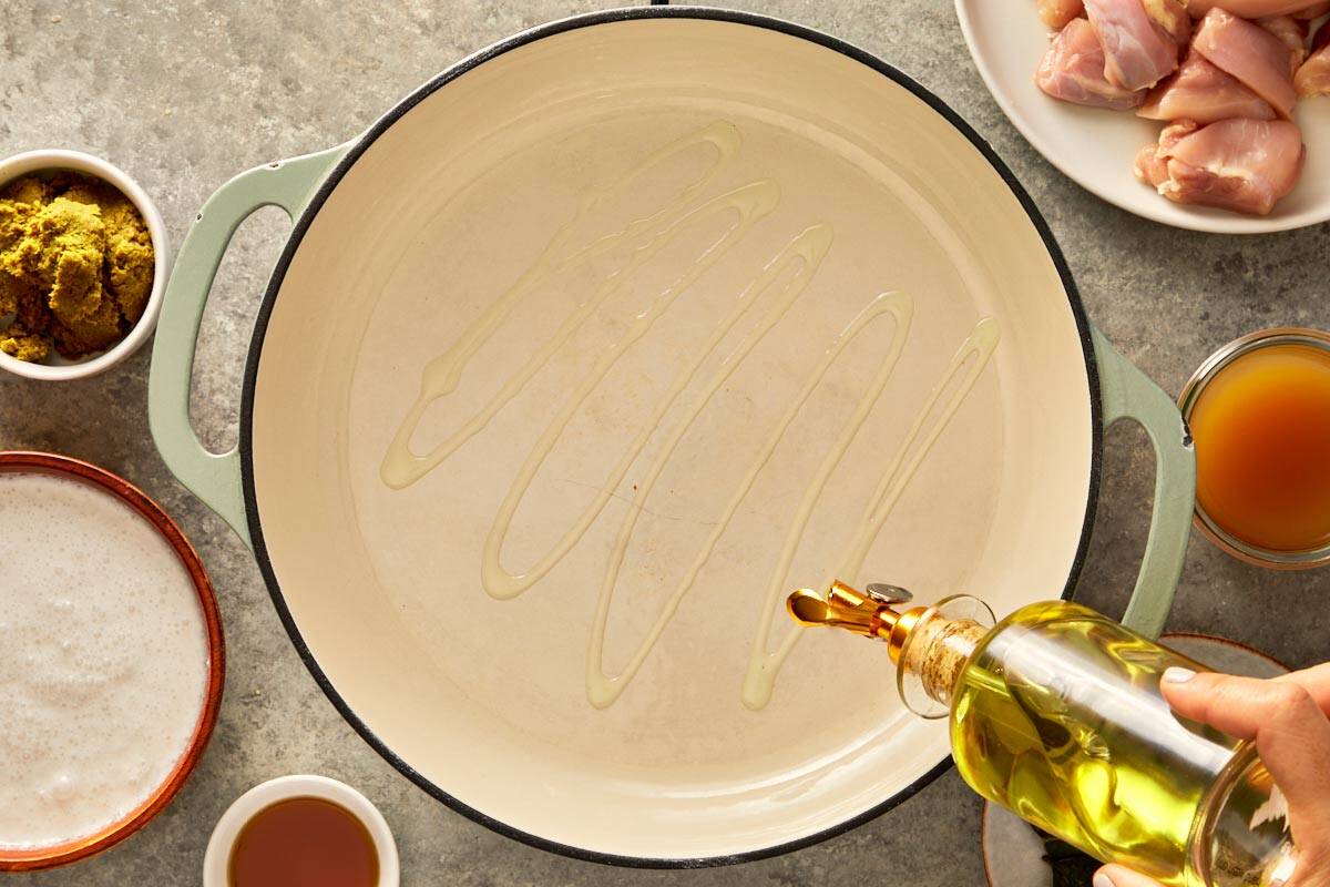 top down shot of a pan being oiled