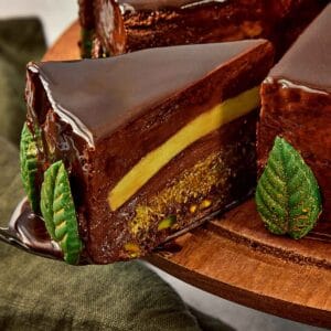 a slice of cake taken out showing all the layers of the cake