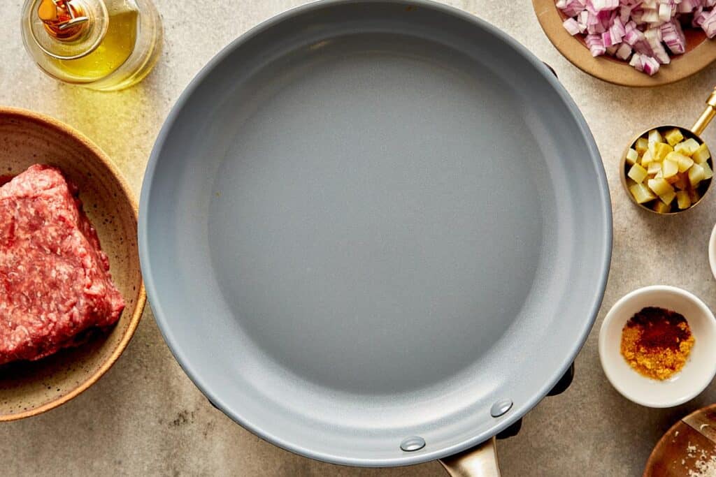 A top down view of a empty pan grey in color - 17