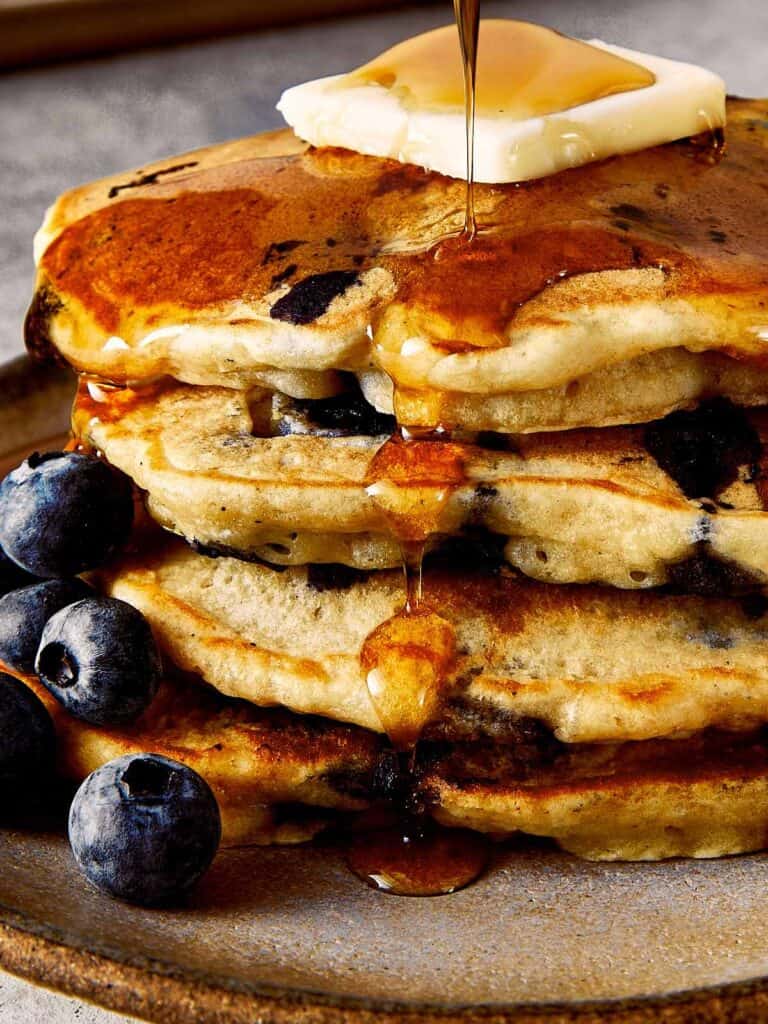Close view of fluffy blueberry pancakes