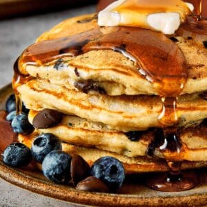 Close view of fluffy blueberry pancakes