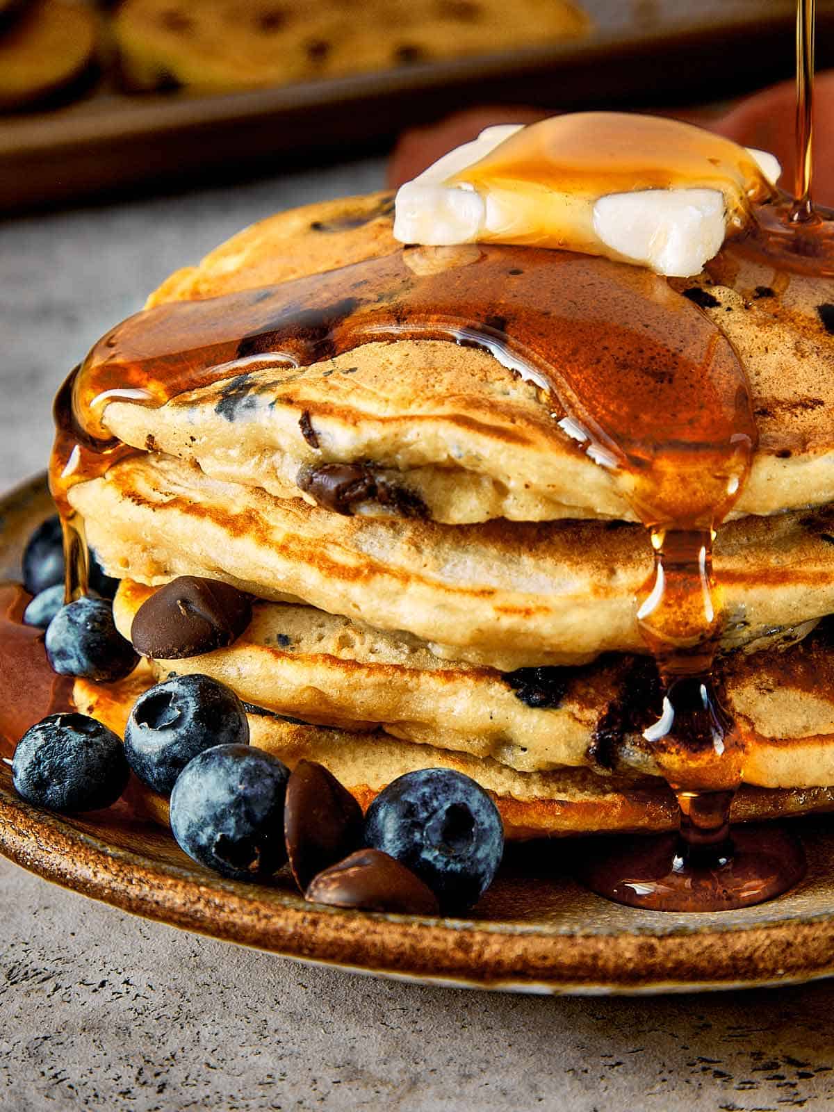 Close view of fluffy blueberry pancakes