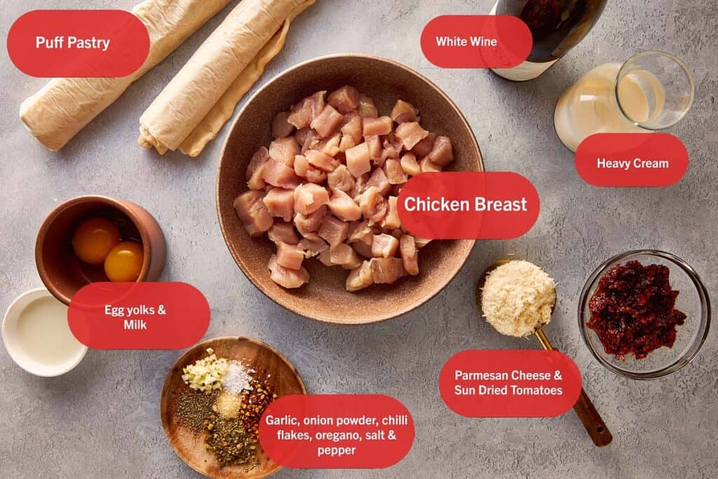 top down view of all the ingredients needed to make heart tarts