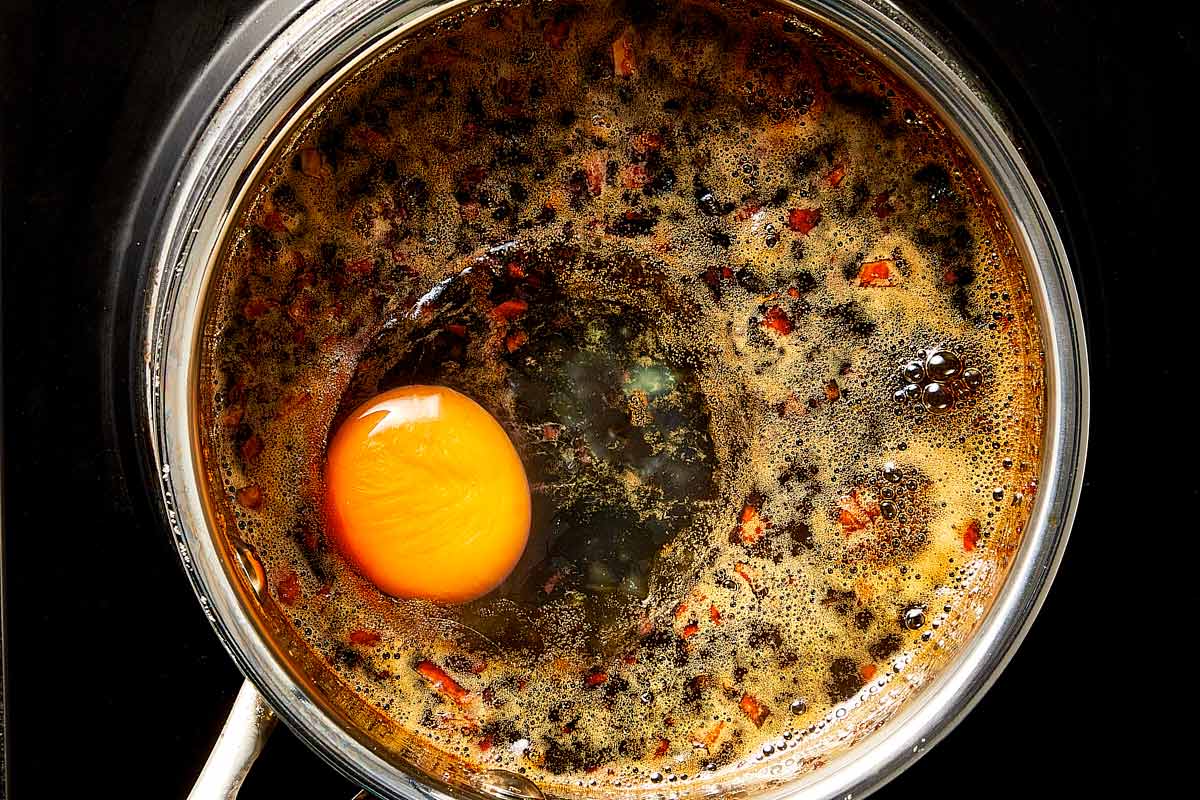 Cracked egg in the homemade terikayi sauce