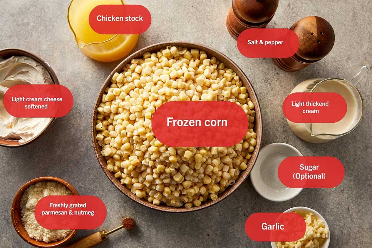 Top view of ingredients for creamy corn casserole