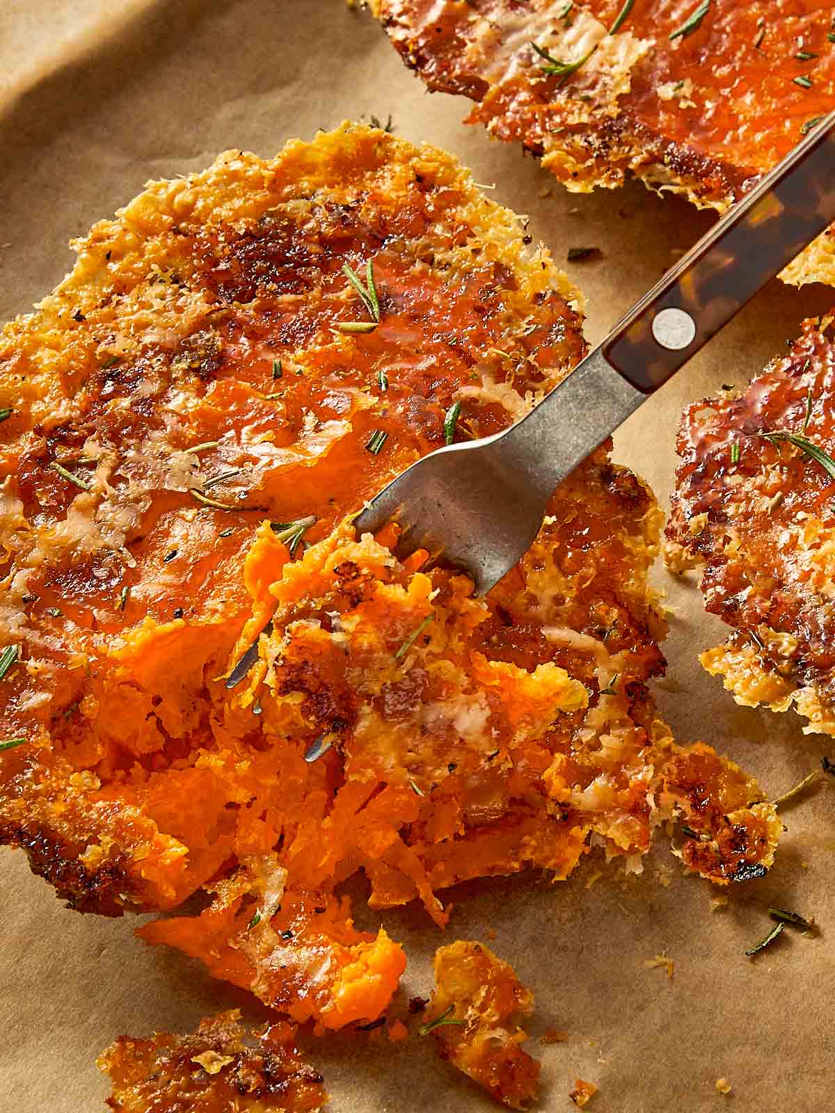 Close view of baked sweet potato