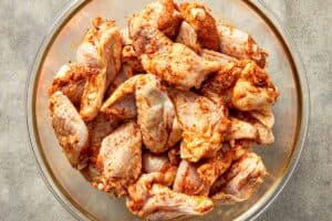 chicken wings coated with dry seasoning mix before baking