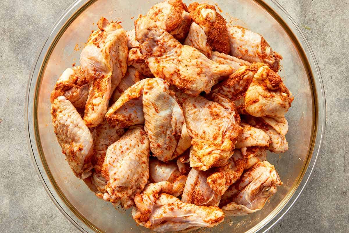 chicken wings coated with dry seasoning mix before baking