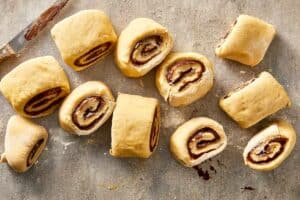 Nutella roll log cut into individual portions