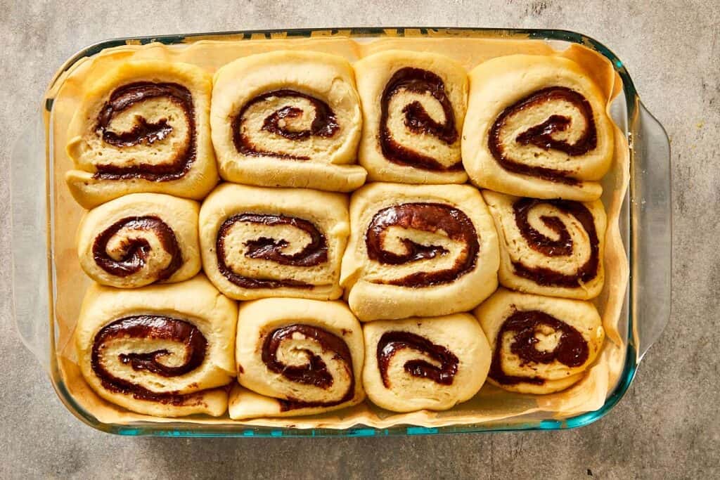 Rolls after second rise, puffed and ready to bake