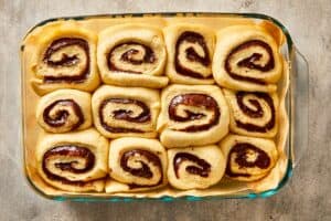 Rolls after second rise, puffed and ready to bake