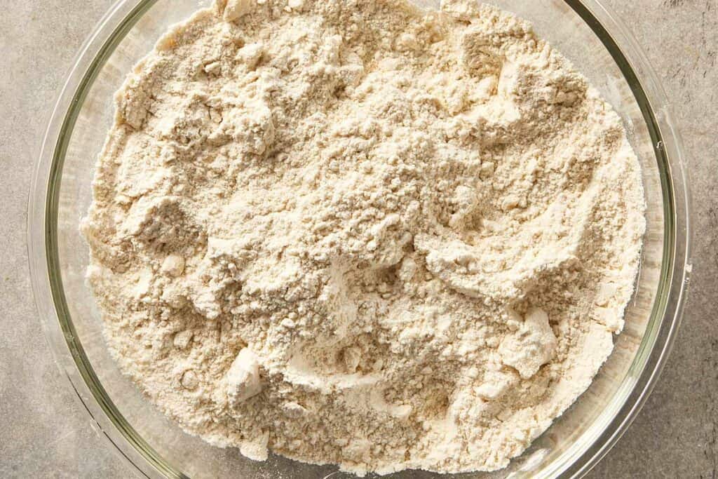 Flour and butter mixture combined into a crumbly texture