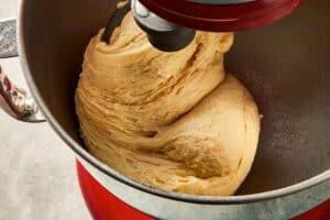 Soft dough kneading in a stand mixer until smooth