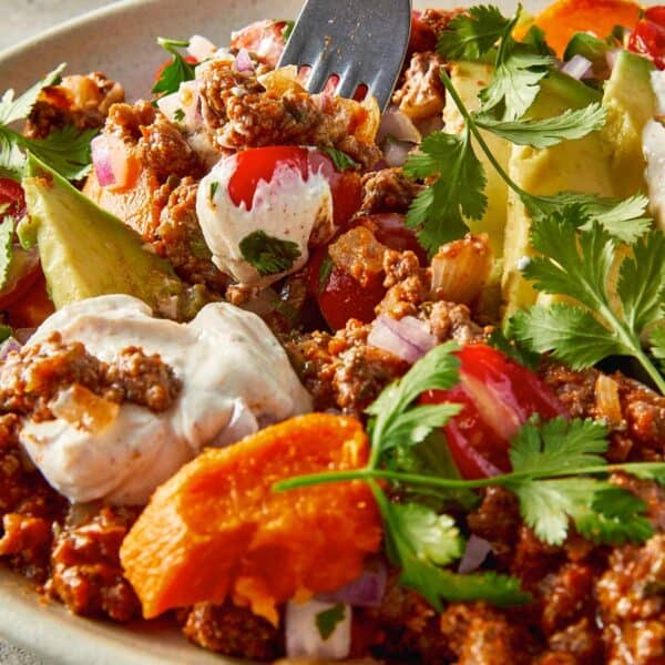 close up of easy sweet potato taco bowl