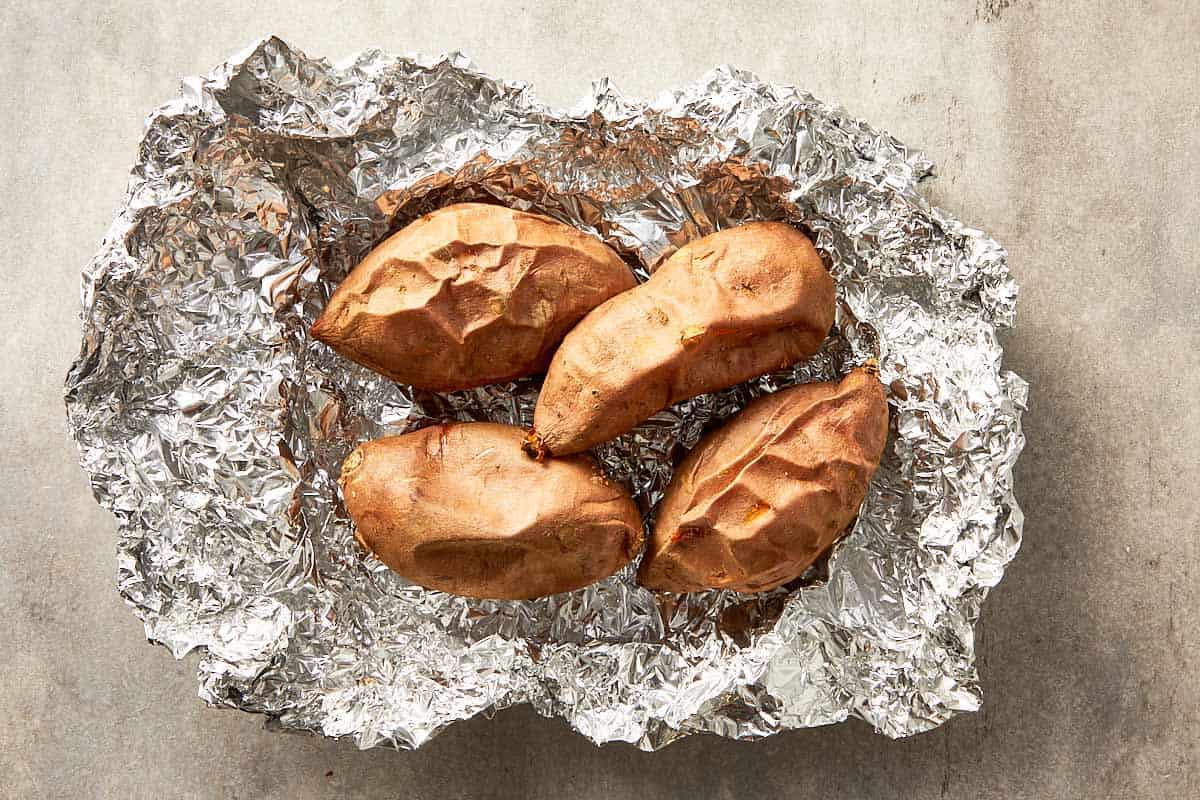 Overview top of baked sweet potatoes