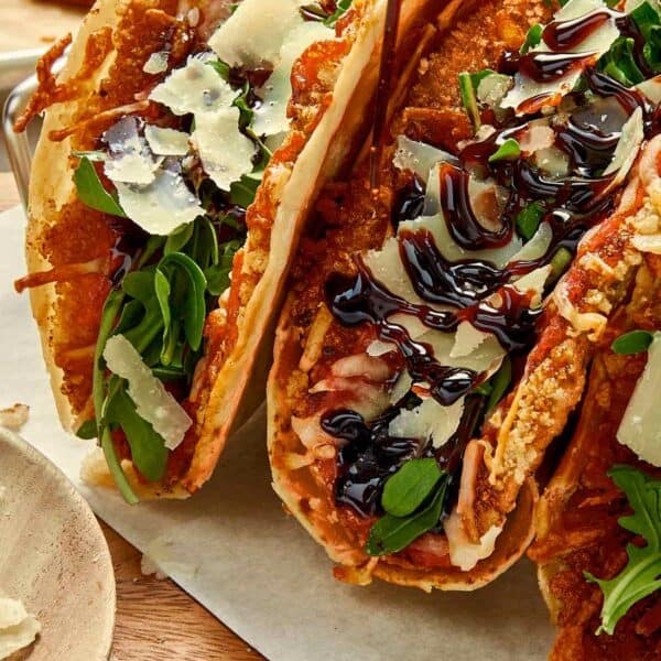 Front view of Smashed Parmesan tacos
