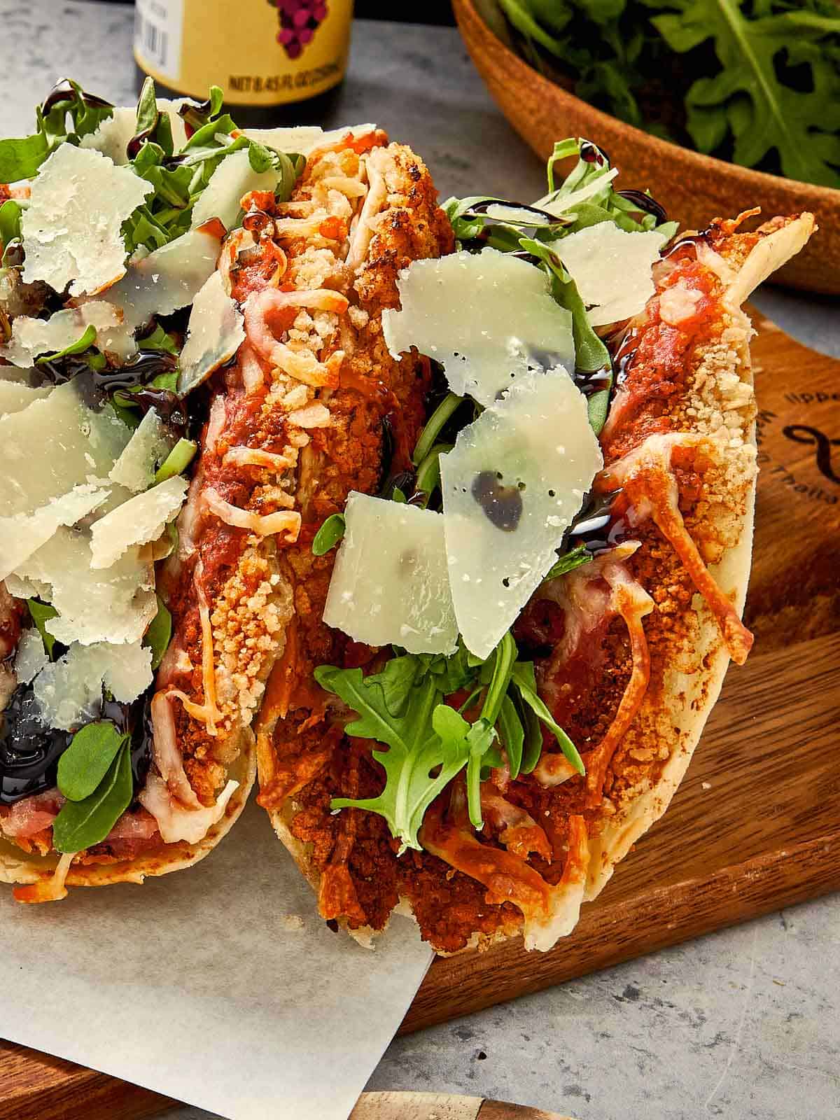 Front view of Smashed Parmesan tacos 