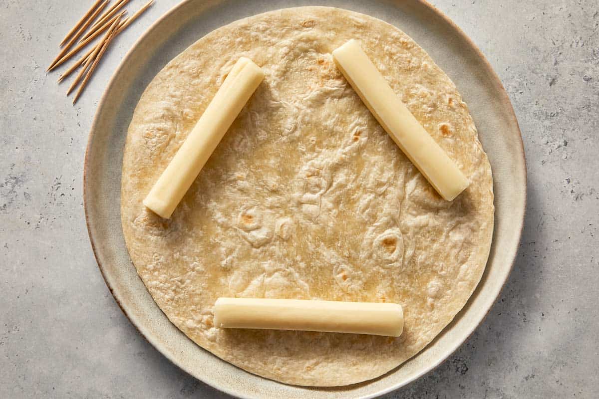 Top view of a Tortilla with Cheese Sticks