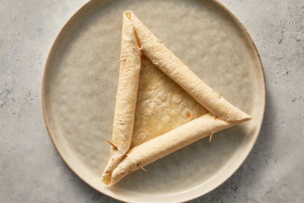Tortilla with the sides fold into a triangle