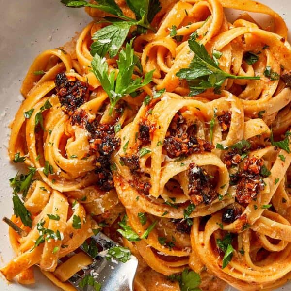 served chili oil onion pasta ready to eat